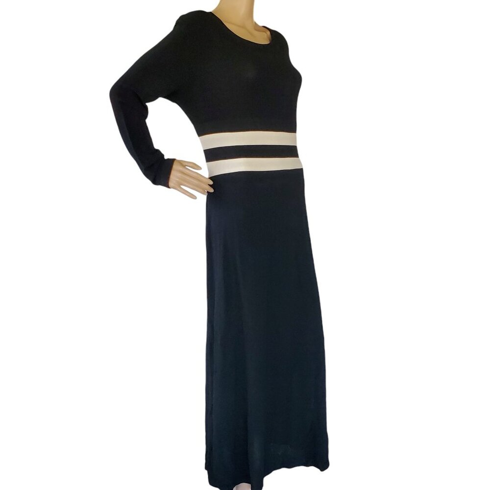 VTG Nicole Studio Long Maxi Dress Women's 16 Black Knit Long Sleeve Pullover